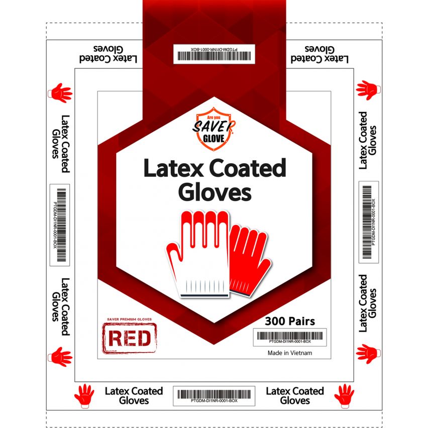 Saver Glove, Red Latex coated Glove, 10 pair/pack, 30 pack/bag ZERED
